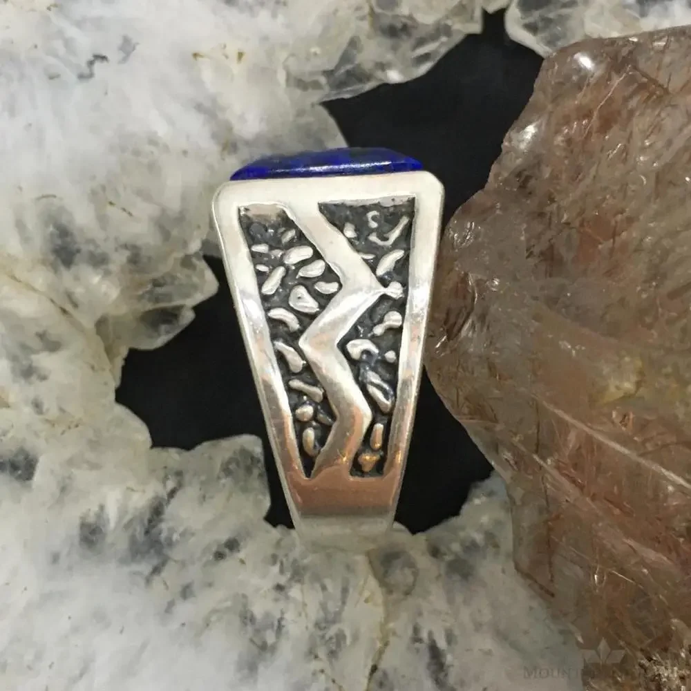 Carolyn Pollack Sterling Silver Square Denim Lapis Decorated Unisex Shield Ring